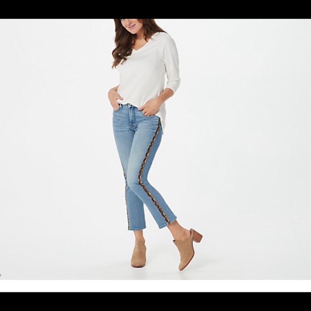 Jen 7 By 7 For All Mankind Animal Band Ankle Straight Jeans Size 16 NWT
